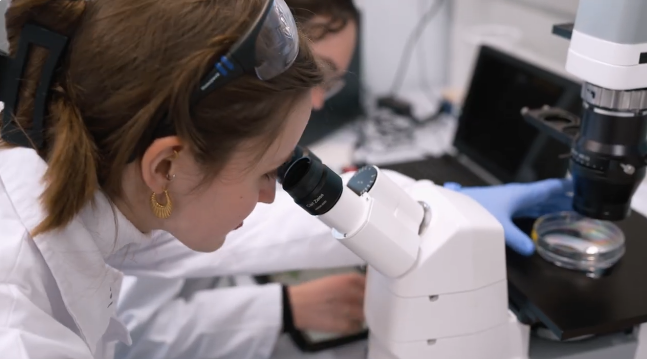 Biochemikerin am Mikroskop